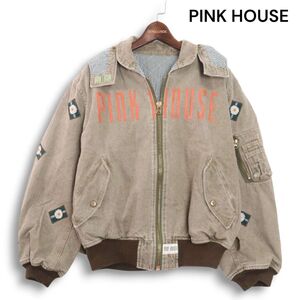 PINK HOUSE ピンクハウス 秋冬 イチゴ ブーケ ゼッケン♪ マーガレット ワッペン♪ デニム ビッグ ブルゾン ジャケット Sz.F　K4T02129_B#N