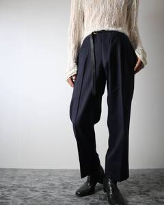 P1K173 Stripe Semi Wide Wool Slacks Button-fly Navy 90s vintage 1タック ストライプ ウール スラックス ボタンフライ W35 濃紺