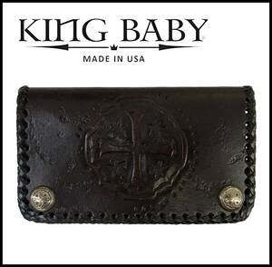 ★定価￥74800★ KING BABY キングベイビー ダメージ 加工 シルバー クロス スター コンチョ ボタン カービング レザー ウォレット 財布