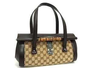 1円 ■極美品■ GUCCI グッチ 111713 バンブー GG柄 GGキャンバス×レザー ハンドバッグ ショルダーバッグ 肩掛け ブラウン系 FL0817