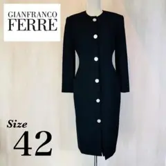 GIANFRANCO FERRE ノーカラー ロングコート レース付 ブラック