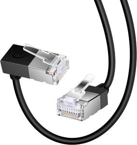 スリムイーサネットケーブル90°下角2M 柔軟でスリムなRj45 6タイプのLANギガビット線はPCルータに適しています プリンタ.（黑）