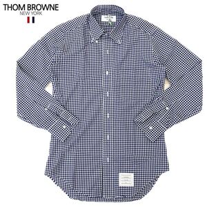 国内正規品 THOM BROWNE トムブラウン ボタンダウン ギンガムチェック 長袖シャツ ブルー メンズ クリーニング済 0