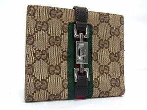 1円 GUCCI グッチ 05474 ジャッキー シェリーライン GG柄 GGキャンバス×レザー 二つ折り 財布 ウォレット ブラウン系 AZ4883