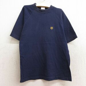 古着 半袖 ビンテージ Tシャツ キッズ ボーイズ 子供服 90s ラグラン コットン クルーネック 紺 ネイビー 24aug20