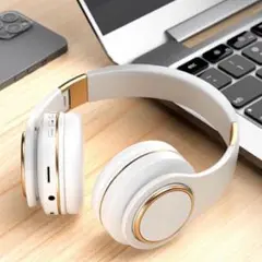 ワイヤレスヘッドホン　白　コンパクト　高音質　音楽　軽量　Bluetooth