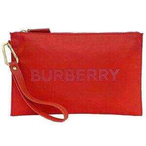 バーバリー クラッチバッグ レッド 美品 ポーチ ストラップ付 ナイロン ラバー 中古 BURBERRY ファスナー ロゴ