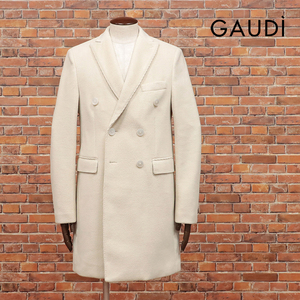 24秋冬/GAUDI/50サイズ/ダブル チェスターコート しっとり起毛 ビーバー調ツイル 無地 クラシック 上品 ダンディ 新品/アイボリー/ja419/