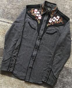 最高傑作 異次元のセンス ★ RRL RALPH LAUREN ★ トランプ柄 ツタ 植物柄 黒シャン ブラックシャンブレーシャツ 長袖 ウエスタンシャツ XS