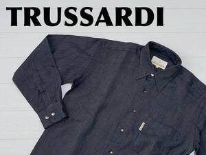 ☆送料無料☆ TRUSSARDI トラサルディ 古着 日本製 長袖 シャツ メンズ M ダークグレー トップス 中古 即決