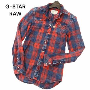 G-STAR RAW ジースター ロウ 通年 【LANDOH SHIRT L/S】 インディゴ 加工 長袖 ワーク チェック シャツ Sz.XXS　メンズ　C4T03903_4#C