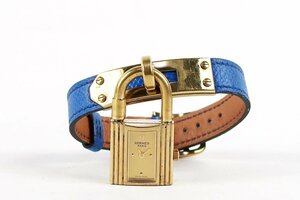 【美品】HERMES エルメス ケリーウォッチ ゴールド文字盤 腕時計 〇U刻印 クォーツ 動作確認済み レディース小物【QC79】