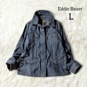 49 【Eddie Bauer】 エディーバウアー Gジャン ジージャン デニムジャケット アウター PETITE L 隠しボタン レディース