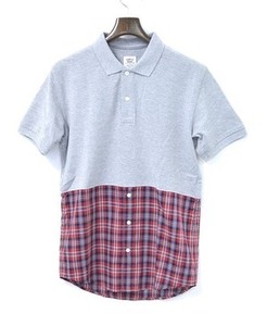 Mr. GENTLEMAN ミスタージェントルマン COMBINATION POLO SHIRTS コンビネーションポロシャツ L RED CHECK チェック MIX ミックス 切替