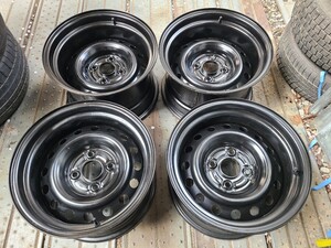 ナカテツ 15×9J+12&9.5j+5 4H114.3 ハブ径64mm 4本no253. 加工鉄チン 深リム スチール 加工てっちん