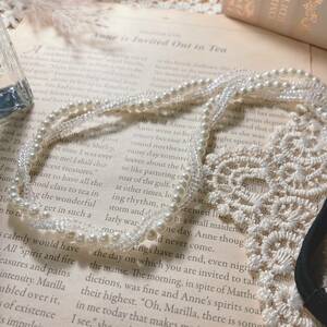 パール　ビーズ　ホワイト　ヘアバンド　カチューム　ホワイト　japan Vintage jewelry accessories 0238