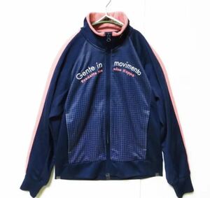 【アパレル】美品 kappa カッパ トレーニングジャケット ジャージ レディース 千鳥格子 KMWD6C11 インディゴブルー ピンク 刺繍 ゴルフ