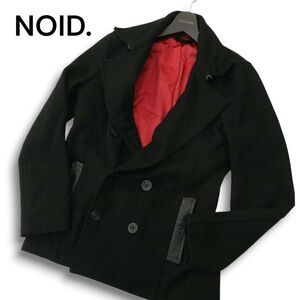 NOID. ノーアイディー 秋冬 裏赤★ メルトン ウール Pコート Sz.2 メンズ 黒　A4T13484_C#N