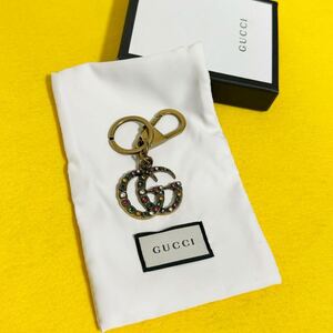 美品★ GUCCI グッチ チャーム キーホルダー ダブルG アンティークデザイン カラーストーン