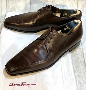 Salvatore Ferragamo フェラガモ◆25cm 7 2E◆スワールトゥ ダービーシューズ 革靴 本革 ビジネスシューズ ドレスシューズ ITALY製 靴 焦茶