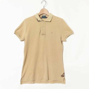 メール便◯ RALPH LAUREN ラルフローレン THE SKINNY POLO リペア ビーズ加工 ポロシャツ 半袖 Lサイズ 綿100% コットン ベージュ アメカジ