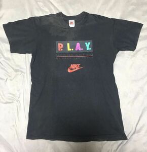 90sナイキ銀タグフェードtシャツL USA製 nike play アメリカ製　ヴィンテージナイキ　エアジョーダン 70s80s 風車ロゴ　ゴツナイキ筆記体