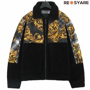 極美品 VERSACE JEANS COUTURE ヴェルサーチ バロック チェック ボア フリース ジップアップ ジャケット ブルゾン 46494