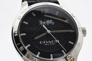 美品 コーチ ラウンド シルバー 黒文字盤 クォーツ メンズ 腕時計 COACH