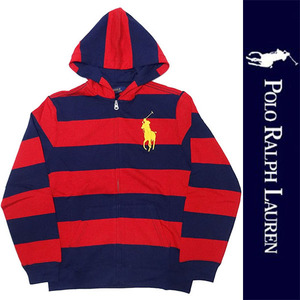 新品 POLO RALPH LAUREN BOYS FULLZIP SWEAT PARKA ポロ ラルフローレン レッド ネイビー フルジップ ボーダー パーカー RL XL 正規品 110B