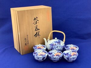 深川製磁 染錦牡丹茶器揃/茶器セット/急須/湯呑 中古品 ACB