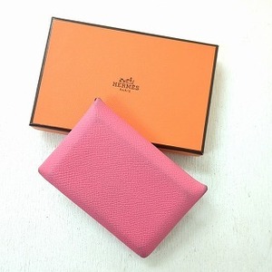 HERMES エルメス レザー カルヴィ カードケース 名刺入れ ピンク