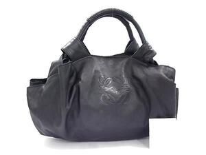 1円 ■美品■ LOEWE ロエベ アナグラム ナッパアイレ ナッパレザー ハンドバッグ トートバッグ レディース ブラック系 FJ2579