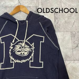 OLD SCHOOL オールドスクール sweat hoodie スウェットパーカー 薄手 ビッグロゴ USA企画 ヴィンテージテイスト ネイビー サイズM 玉FL3404