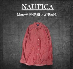 レア NAUTICA ノーティカ ボタンダウンシャツ 刺繍ロゴ 光沢 L