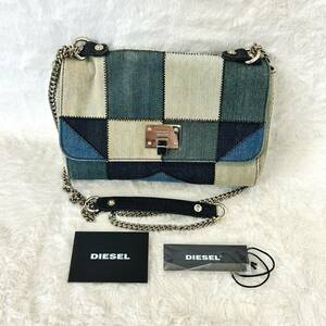 △DIESEL ディーゼル デニム地 ショルダーバッグ パッチワーク ブルー系 チェーンストラップ レディース/管理9404A33-01260001