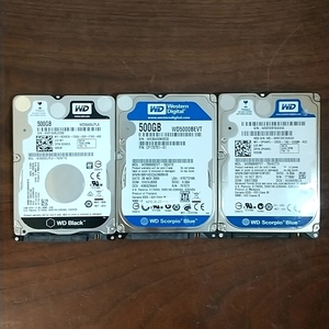 【正常判定】【3個セット】WD HDD 2.5インチ 500GB ハードディスク パソコン ①