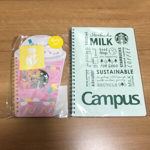 【新品】STARBUCKS スターバックス スタバ フラペチーノ リングノート &マスキングシール　キャンパスリングノート　ライトグリーン　2冊