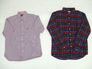 【お買得！】★メンズチェック柄シャツ２点セット★①POLO/半袖/ピンク系　②GLOBAL WORK/長袖/赤×紺　サイズL