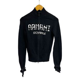 ※I ARMANI EXCHANGE アルマーニエクスチェンジ ドライバーズニットジャケット ブラック コットン ジップアップ サイズS