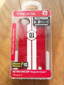 ◆送料無料◆iPhoneSE/5s/5★本革張りレザー★ハードケース レトロレーサー★レッド-ホワイト★TREXTA トレックスタ 18302