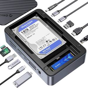 ORICO SSD ケースー付きUSB Cハブ、12-in-1 USB-C ドッキングステーション内蔵ファン、NVMe/SATA 両対応M.2 SSD ケース