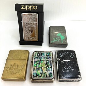 D028-■◎ ZIPPO ジッポ ライター 5点セット CAMBODIA クロス New Windproof 他 4点火花有 喫煙具 喫煙グッズ 1点ケース付き