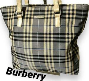 送料無料 美品 バーバリー Burberryトート バック チェック ブルーレーベル BLUE LABEL ベージュ ブラック