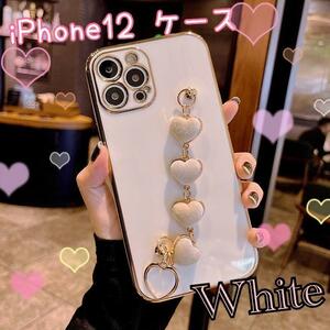 iPhone12 ケース ハートチェーン ホワイト かわいい 量産型 韓国