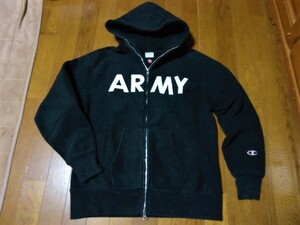 L/チャンピオンCHAMPION/WindStopper/ウインドストッパー/リバースウィーブ/パーカー/トレーナー/スウェット/黒/ARMYロゴ