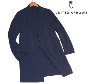 新品! ユナイテッドアローズ 美光沢 チェスターコート スプリングコート ネイビー (M) ☆ UNITED ARROWS メンズ ビジネス 薄手 春物 紺 秋