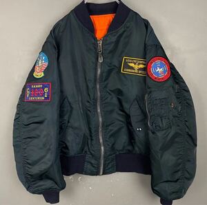 USA製 ALPHA MA-1 Flight Jacket アルファ アルファー フライトジャケット ボンバージャケット ブルゾン ブラック ワッペン 刺繍 メンズ L