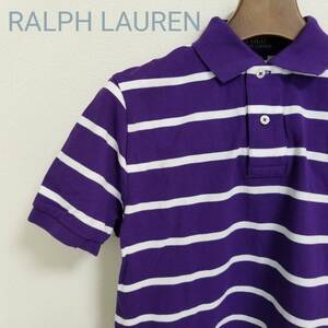 POLO RALPH LAUREN ポロラルフローレン ポロシャツ カットソー 半袖 ワンポイント ボーダー ロング丈 パープル×ホワイト サイズS m230