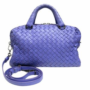 ボッテガヴェネタ BOTTEGA VENETA イントレチャート レザー ミニ ボストン ショルダー ハンド バッグ 2way ミラー付 428051 紫 パープル