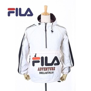 A5356/80s 90s 美品 秋冬 FILA フィラ BIELLA ITALIA アノラック プリント カンガルー リバーシブル パーカー ブルゾン L 白 灰色/メンズ